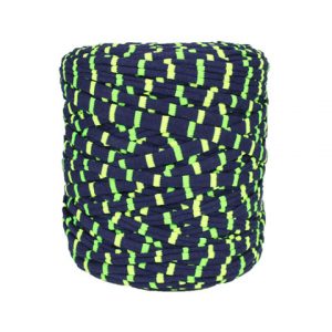 Trapilho rayé vert fluo et marine - Bobine, pelote de t-shirt yarn, Hooked, zpagetti, trapillo. Fil de tissu recyclé pour crochet et tricot