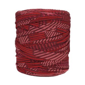 Trapilho imprimé rouge bordeaux - Bobine, pelote de t-shirt yarn, Hooked, zpagetti, trapillo. Fil de tissu recyclé pour crochet, tricot, tissage
