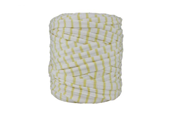 Trapilho rayé jaune blanc - Bobine, pelote de t-shirt yarn, Hooked, zpagetti, trapillo. Fil de tissu recyclé pour crochet, tricot, tissage, macramé
