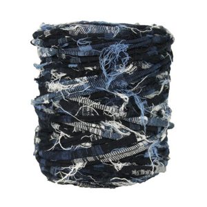 Trapilho rayé bleu noir (effiloché) - Bobine, pelote de t-shirt yarn, Hooked, zpagetti, trapillo. Fil de tissu recyclé en jersey pour crochet, tricot, tissage, macramé, bijoux
